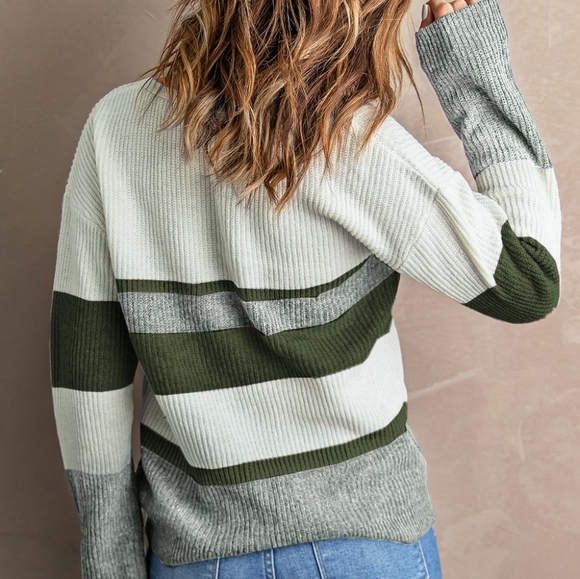 Striped Button Down V-Neck Cardigan - Picture 4 of 5